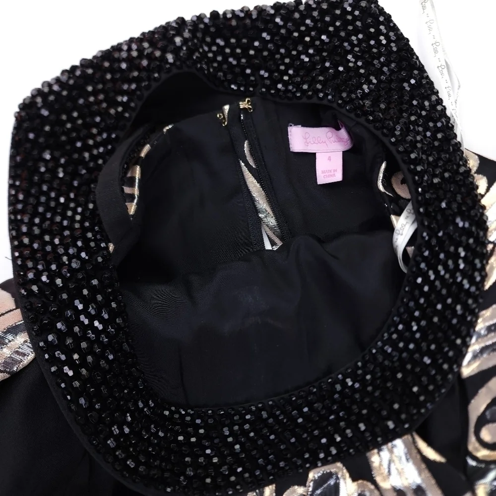 Lilly Pulitzer Black Gold Silver Beaded Halter Top Strappy Back Dress Sz… - Picture 7 of 14